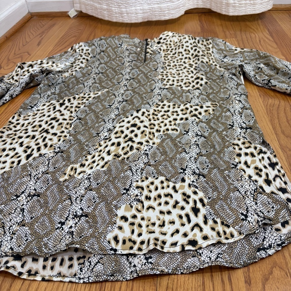 CAROLINE ROSE Vintage 100% Silk Long Tunic Blouse Top Shirt Leopard Snakeskin L - Picture 13 of 17